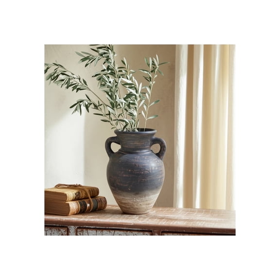 Sagebrook Home Boho Terracotta Vase for Living Room Decor - Handmade Pottery Amphora with Handles for Home and Office Styling - 10" Brown