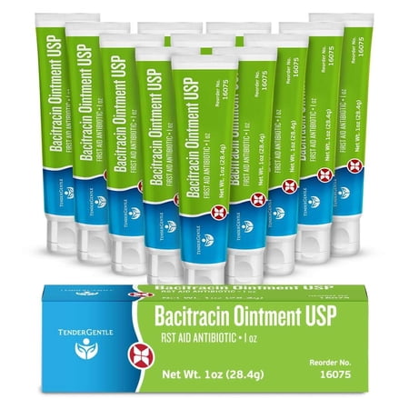 Tender Gentle Bacitracin Antibiotic Ointment USP - 1 oz Topical Antibiotic First Aid Ointment - for Minor Cuts, Scrapes, and Burns - 12 pk