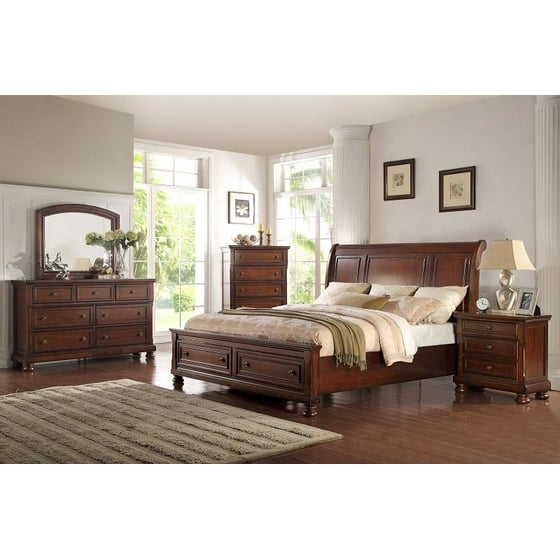 Mcferran B608 Q Cherry Wood Finish Queen Platform Bedroom Set 5pcs Mcferran B608 Q Cherry Wood Finish Queen Platform Bedroom Set 5pcs Com