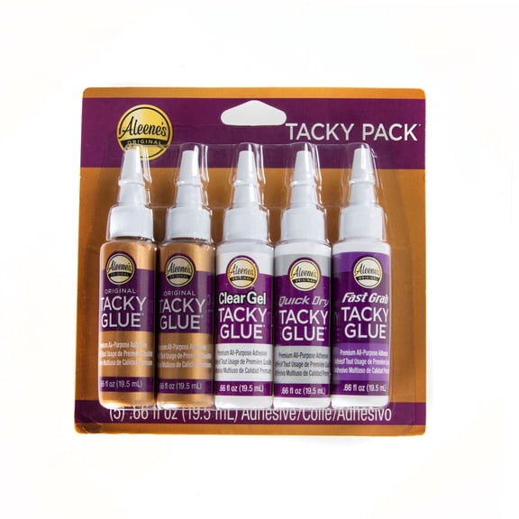 Aleene's Tacky 5-Piece Trial Pack, All Purpose Glue for Crafts and DIY Projects, Includes Original Tacky Glue, Clear Gel, Quick Dry, and Fast Grab Adhesive, .66 fl oz 5-Pack