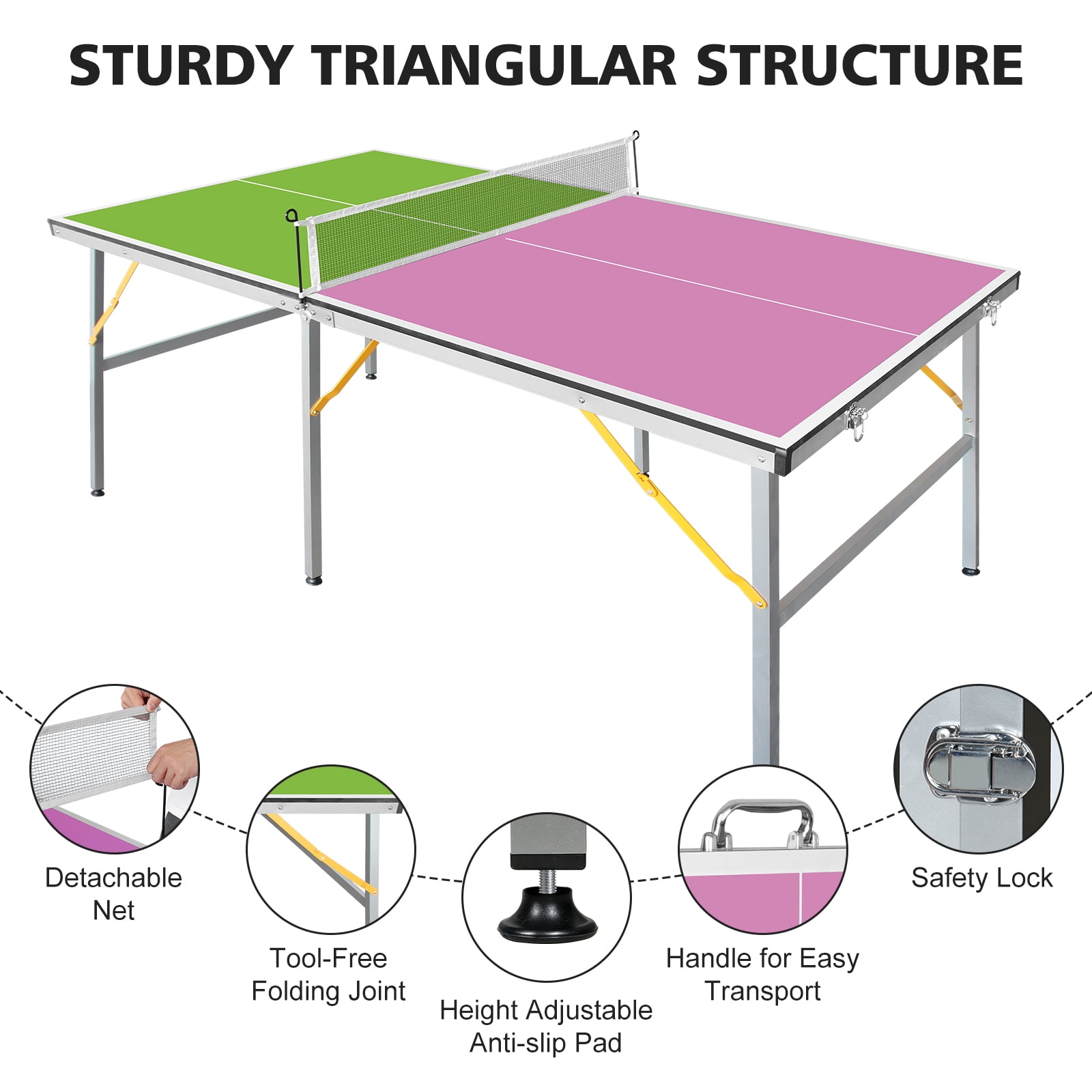 6ft Folding Table Tennis Table, Aluminum Alloy Frame, Foldable Design, Complete Set