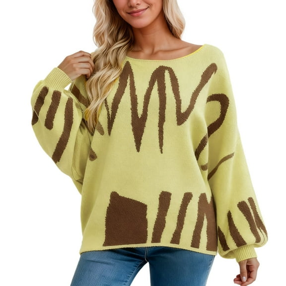 KHONTS Women's off the Shoulder Sweater Oversized Long Lantern Sleeve Pullovers Fall Outfits 2025 Knit Tops Yellow XS