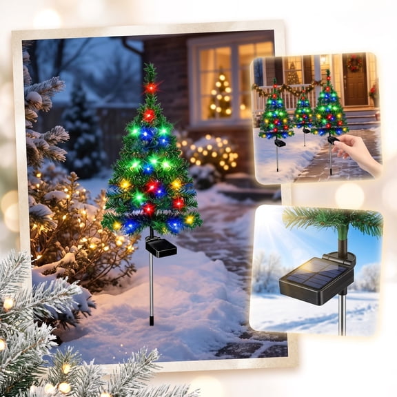 Solar Christmas Tree Garden Stake Light Dusk to Dawn for Lawn, Pathway, Yard and Outdoor Christmas Decorations, Design B, Series 2