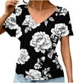 thumbnail image 3 of Women's Summer Top Casual Shirts V Neck Short Sleeve T-Shirts Fashion Floral Print Loose Blouses Pullover Spring Tunic Tops for Women, 3 of 6