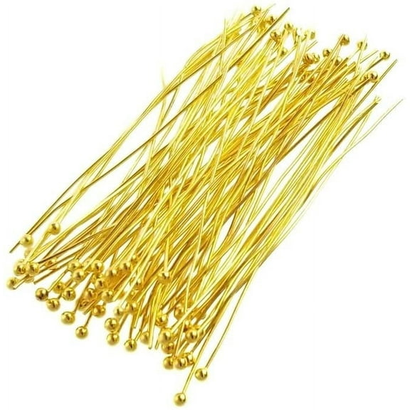 Nvzi 200pcs Gold Plated Brass Ball Head Pins for Jewelry Making, Earrings- Hypoallergenic (50mm x 24 Gauge) 2 Inch