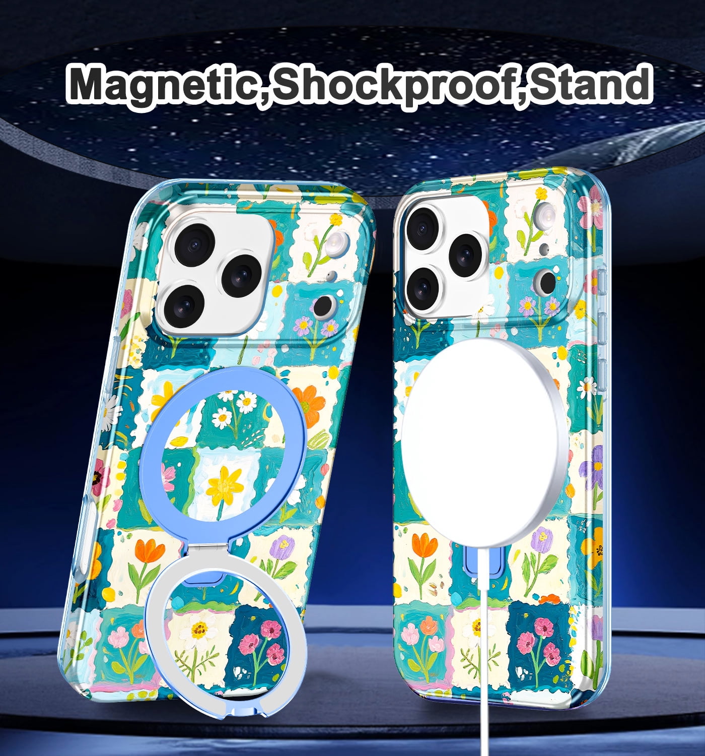 CASEFIV for iPhone 17 Pro Case with Magnetic Invisible Ring Stand [Compatible with Mag-Safe],Full Body Rugged Slim Shockproof Marble Pattern Design Casefor Women Men Girls,Rose Gold