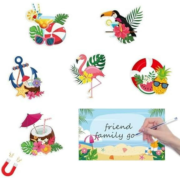 Cruise Door Decorations Magnetic - 7PCS Tropical Hawaii Cruise Magnet, Summer Beach Car Ship Cabin Refrigerator Magnets Decal, Flamingo Coconut Drink Fridge Stickers for Carnival Party Decor