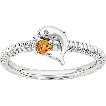 Stackable Expressions Citrine and Diamond Sterling Silver Dolphin Ring