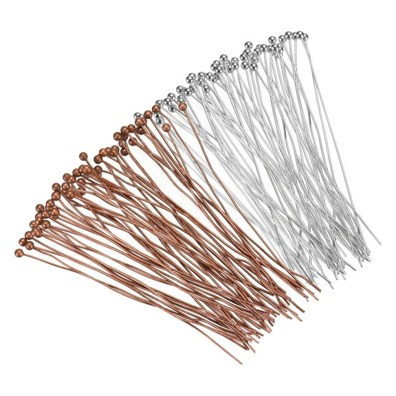 Uxcell 200Pcs Plated Ball Head Pins 24 Gauge 50mm Wire Head Pins Brass Ball Head Pins End Head Pins for Jewelry Making, Silver and Purple Bronze