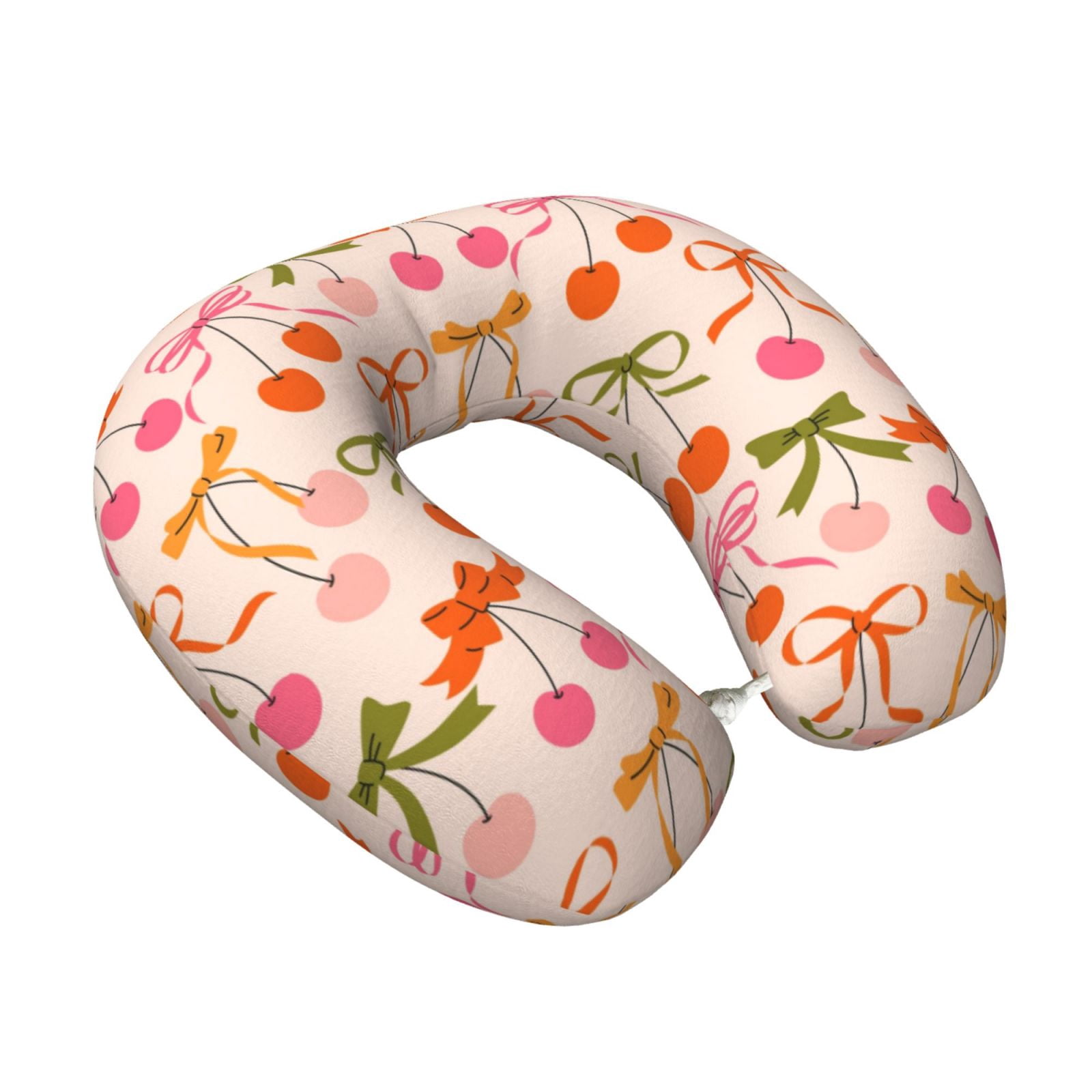 Xecao Cherries And Bows Print Memory Foam Cervical Neck Pillow Versatile U-Shaped Pillows for Home,Office,Camping,Travelling,Soft Washable Cover