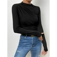 thumbnail image 4 of SMZ Women's Ruched Long Sleeve Mock Neck Bodysuit Solid Elegant Slim Fitted Tops, 4 of 5