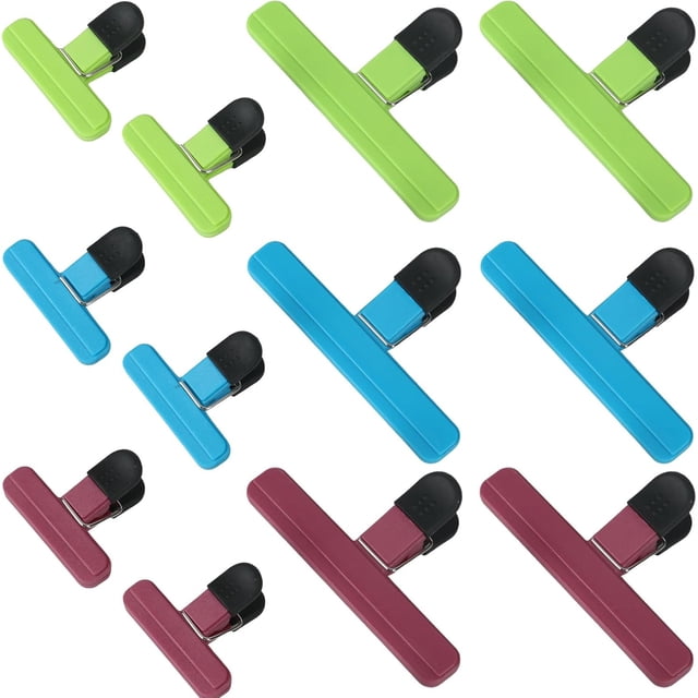 12 Piezas de Clips para Sellar Bolsas de Alimentos: Incluye 6 Pinzas Grandes (15.5 cm) y 6 Pequeñas (7.5 cm),Broches Reutilizables para Cierre de Bolsas de Plástico Ideal paraDespensa y Snacks