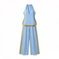 thumbnail image 4 of Uootdi Two Piece Sets for Women Dressy Asymmetrical Neck Sleeveless Blouse Tailored Palazzo Pants Chic Daily Matching Outfits, 4 of 5