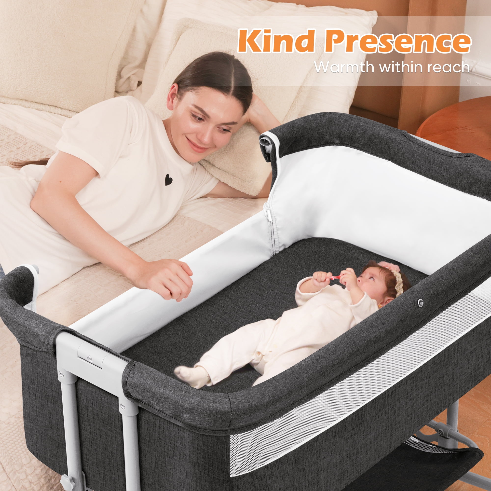 Babyeap Baby Bassinet Bedside Sleeper Bassinet for 0–5 Months Infants, Unisex, Dark Gray