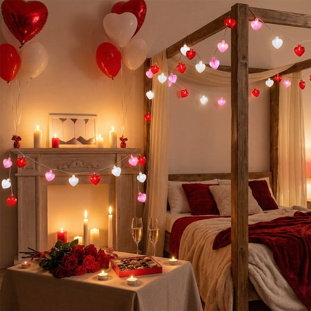 Luces De Cadena De Plástico Guirnalda de luces LED multicolor con forma de corazón, funciona con pilas, de 3 m, ideal para San Valentín, bodas y fiestas (1 unidad) JASKFLY