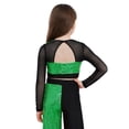 thumbnail image 3 of Eandarui Kids Girls Sequin Hip Hop Jazz Dance Crop Top Mesh Long Sleeve Cutout Back Color Block Sparkly Shirt Green 16, 3 of 5
