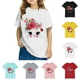 thumbnail image 1 of Feancey T-shirts en Coton pour Tout-Petites Filles Mignon Imprimé Floral Chat Manches Courtes Hauts Bébé Enfants T-Shirts Graphiques Décontractés Col Ras du Cou T-Shirts en Solde Rouge 7 Ans, 1 of 5
