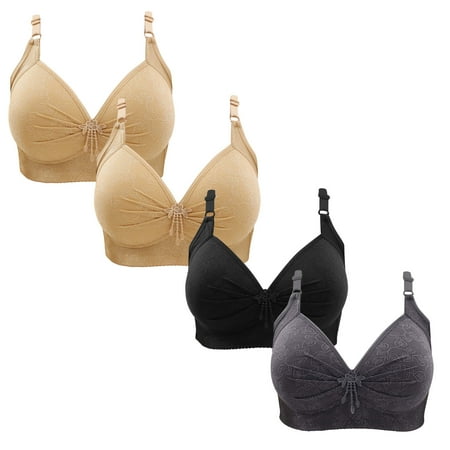 Gnurob Women Push Up Bralette 4 Pack Wireless Padded Bra with Straps Seamless Lace Brassiere Plus Size Bralettes Soft Breathable Underwear Everyday Bras Clearance Saving B02-Beige 3X-Large