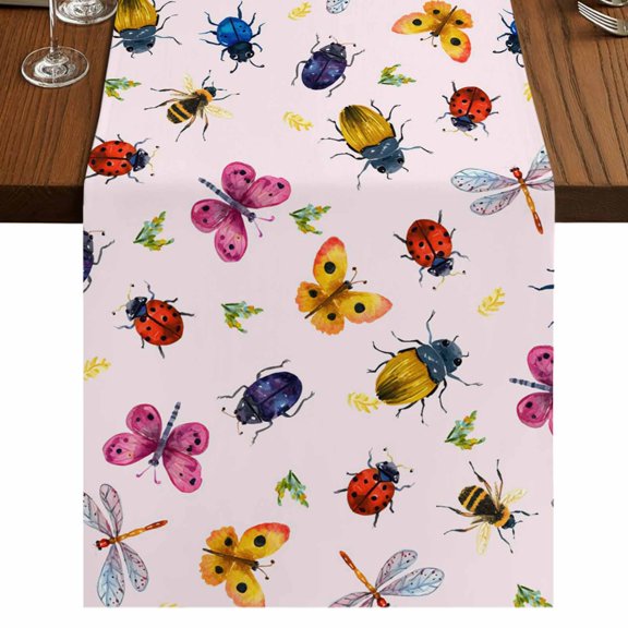 Table Runners 36 Inches Long Dress Scarves, Cute Butterfly Dragonfly Farmhouse Kitchen/Dining Table Runner, Short Coffee Tablerunners, Farmhouse Botanical Floral Pink 13x36 Inch