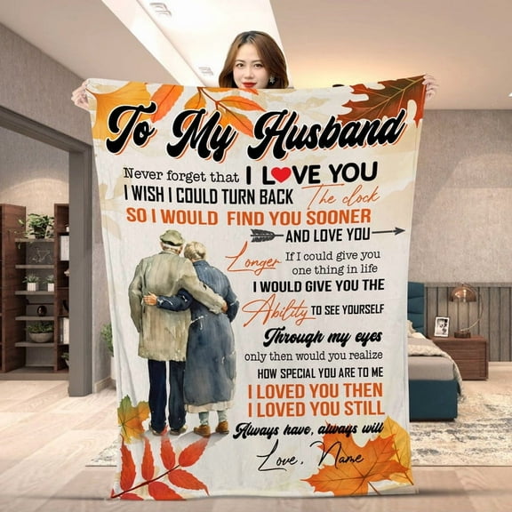 Personalized To My Wife & Husband Blanket – Autumn Old Couple Love Letter Fleece Throw – Romantic Gift from Husband for Anniversary, Birthday, or Valentine’s Day - Fleece-60x80