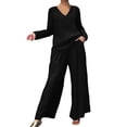thumbnail image 2 of Guieoi Matching Outfits for Women Solid-Color Long-Sleeve V-Neck Loose-Fit Pants Set Black XXXXXL, 2 of 5