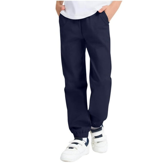 Bxsruta Pants for Kids, Boys' Fleece-Lined Sports Sweatpants with Elastic Waist and Side Pockets, Water-Resistant Thermal Casual Pants