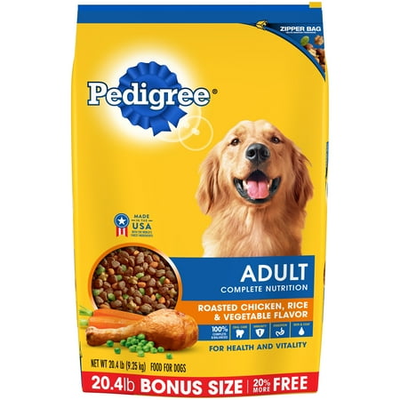 Pedigree adultes Aliment complet Poulet rôti, riz et saveur de légumes Croquettes pour chien 20,4 livres