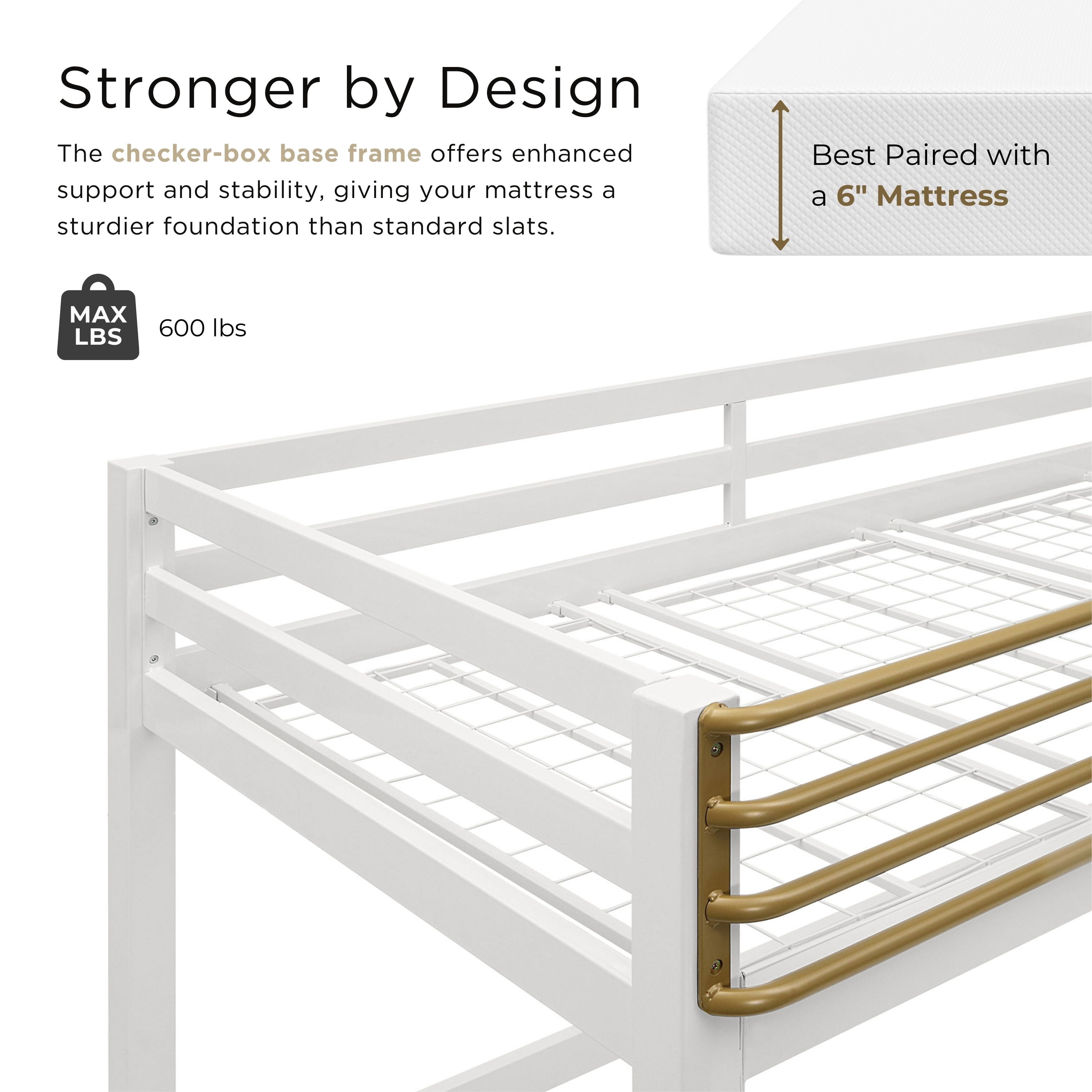 Furniture of America Metal Full Loft Bed with Guardrails, White and Gold Two-Tone Finish