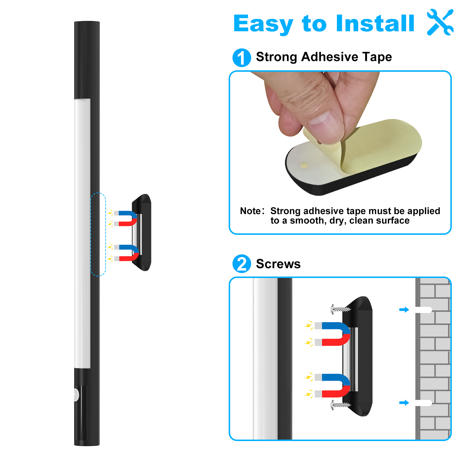 Motion Sensor Light with Remote Control, Digital Display, 3 Color Modes, Adjustable Brightness, 2000mAh Rechargeable Battery, PIR LED Cabinet Light for Indoor Use – Black