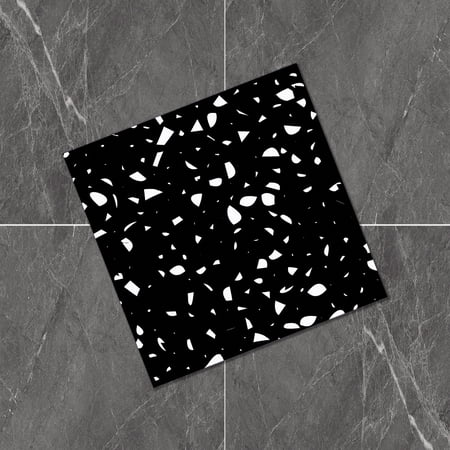 Zhuge Floor stickers self-adhesive living room floor beautification PVC tiles terrazzo texture anti slip decoration floor stickers waterproof (8 pieces, black)