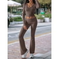 thumbnail image 4 of Conjunto Deportivo de 2 Piezas para Mujer, Camiseta de Larga, Pantalones Acampanados, Chándal Informal, Color Café, Talla XL, 4 of 8
