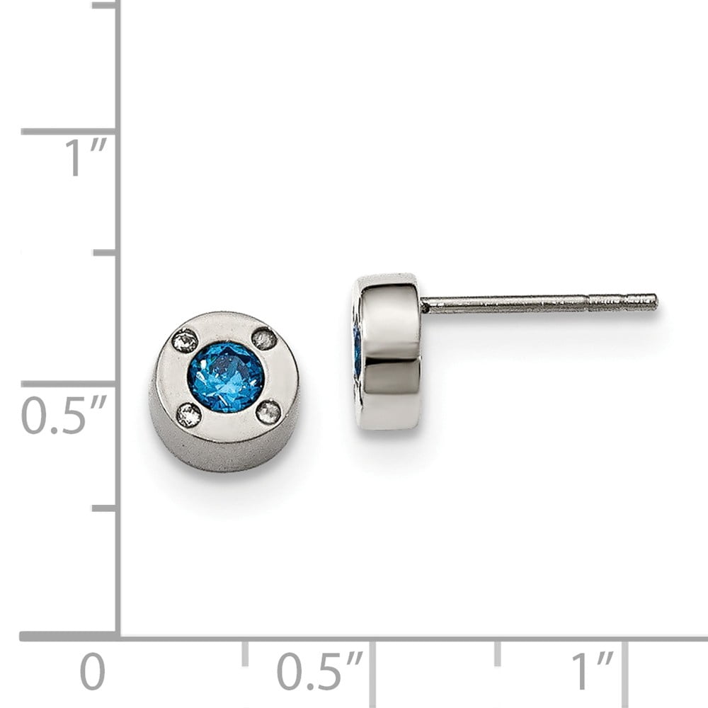 Stainless Steel Polished Blue and Clear CZ Post Earrings