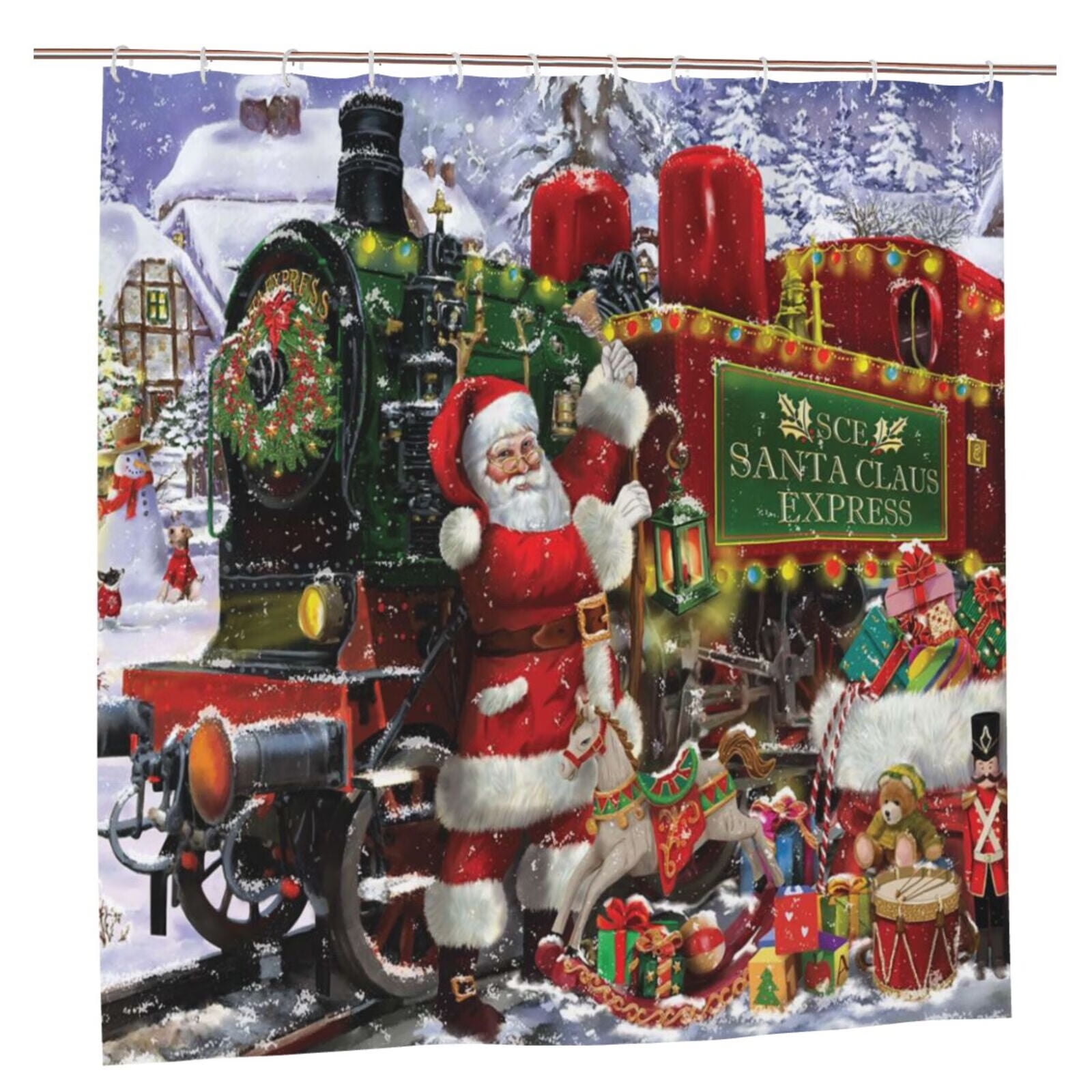 JOOCAR Christmas Santa Shower Curtain Xmas Shower Curtain Winter