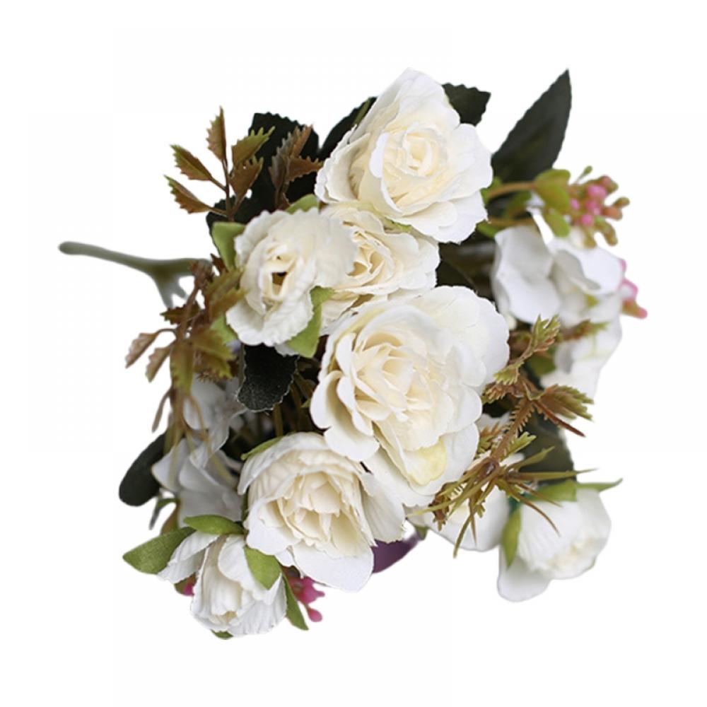 Rose Artificial Flowers, Silk Flowers with Stems and Artificial Leaves