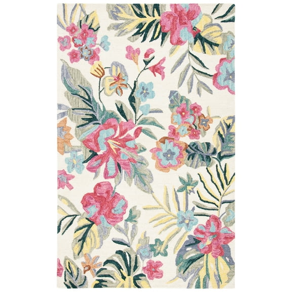SAFAVIEH Jardin Jamaar Floral Wool Area Rug, Ivory/Pink, 5' x 8'