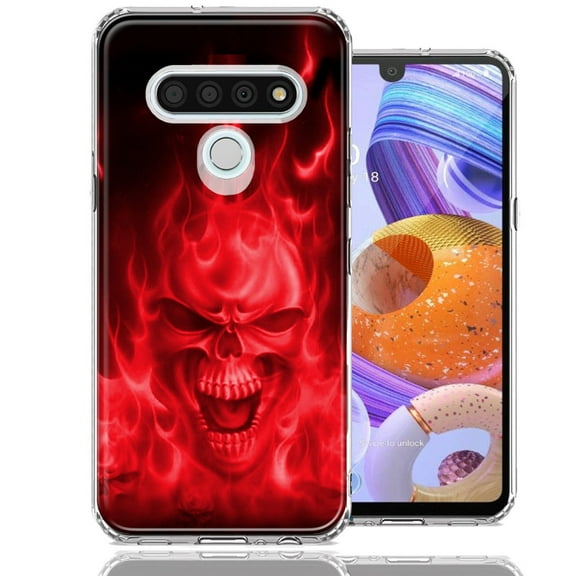 MUNDAZE For LG Stylo 6 Red Flaming Skull Design Double Layer Phone Case Cover