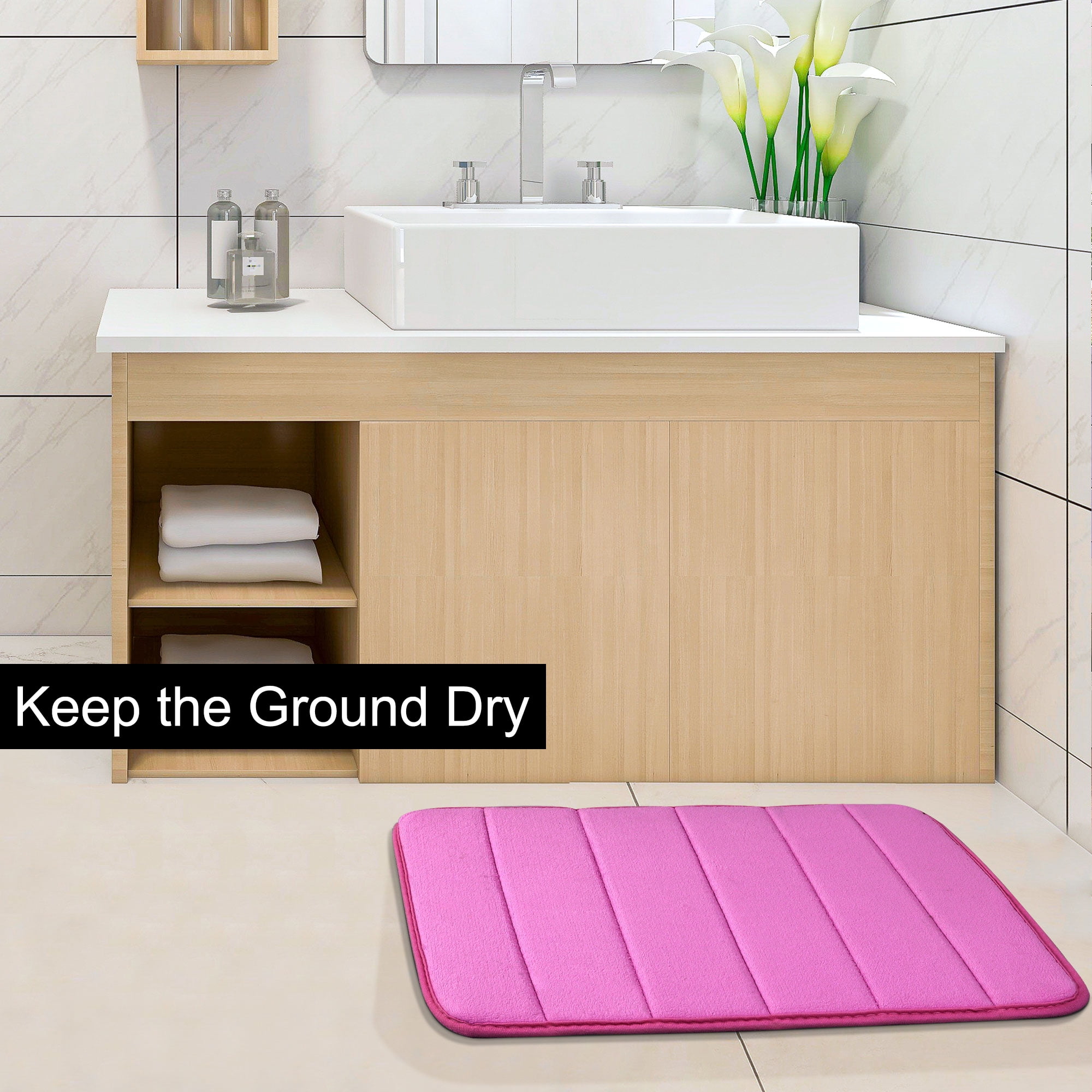 Unique Bargains Solid Contemporary Memory Foam Bath Rug Hot Pink 32"x20"