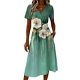 thumbnail image 4 of Dresses for Women Short Sleeve Crossover Wrap V Neck Summer Dress Beach Vacation Sundress Modest Dresses, 4 of 5