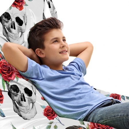 Rose Lounger Chair Bag  Watercolor Art Style Skull with Red Roses and Buds Gothic Halloween Pattern  High Capacity Storage with Handle Container  Lounger Size  Vermilion Black Green  by Ambesonne