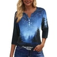 thumbnail image 4 of HaHaHappy Womens Christmas Shirts Plus Size Ugly 3/4 Sleeve Tunic Tops Christmas Tree Print Casual T-Shirts V Neck Dressy Three Quarter Length Blouses Party Pullover Blue M, 4 of 5