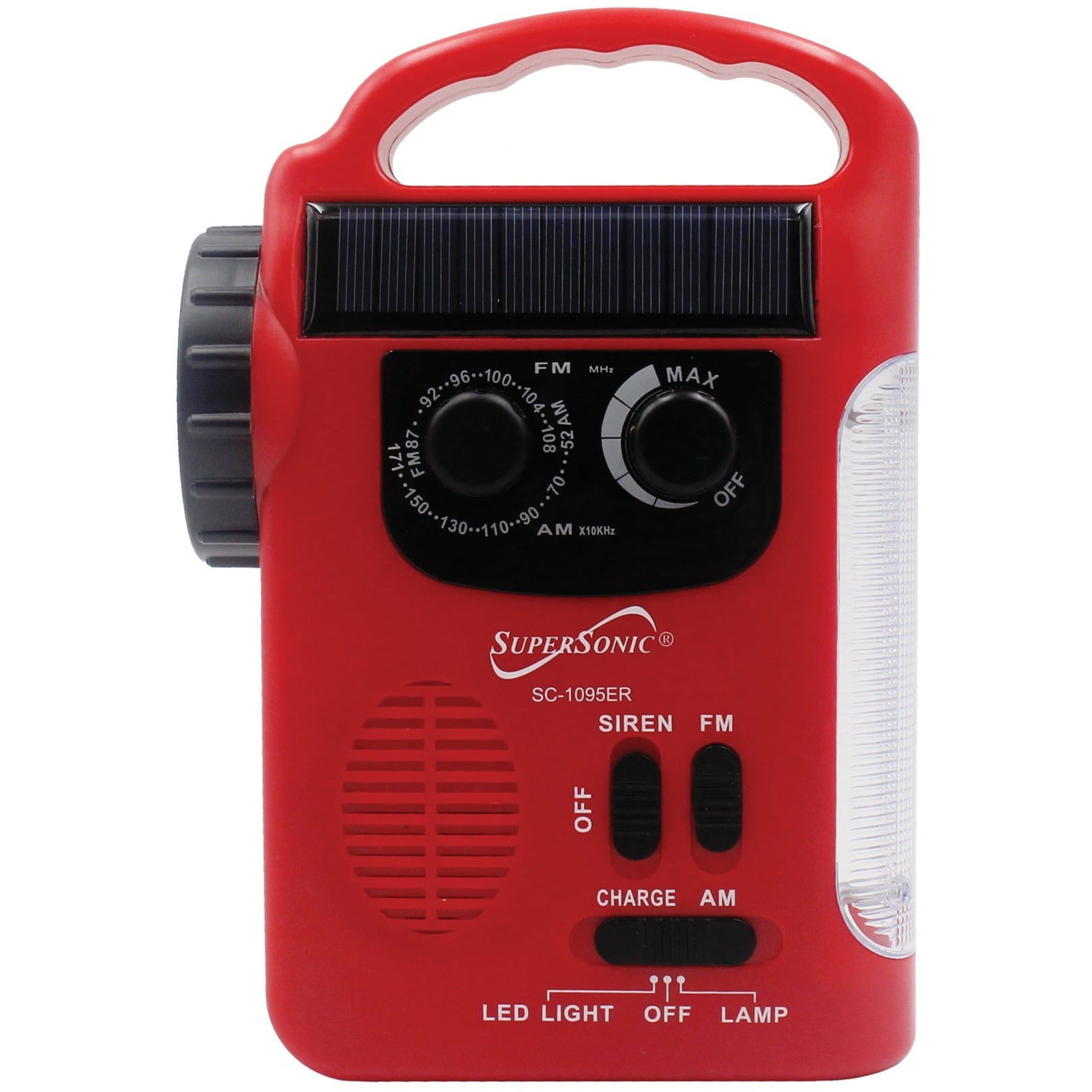 Supersonic SC-1095ER Emergency Solar/Hand Crank Radio w/ Flashlight, 3 Power Supplies, Emergency Lantern, Speaker, AM/FM Radio, Solar Panel, Hand Generator, SOS Alarm, Phone Charger, 3xAA Compatible