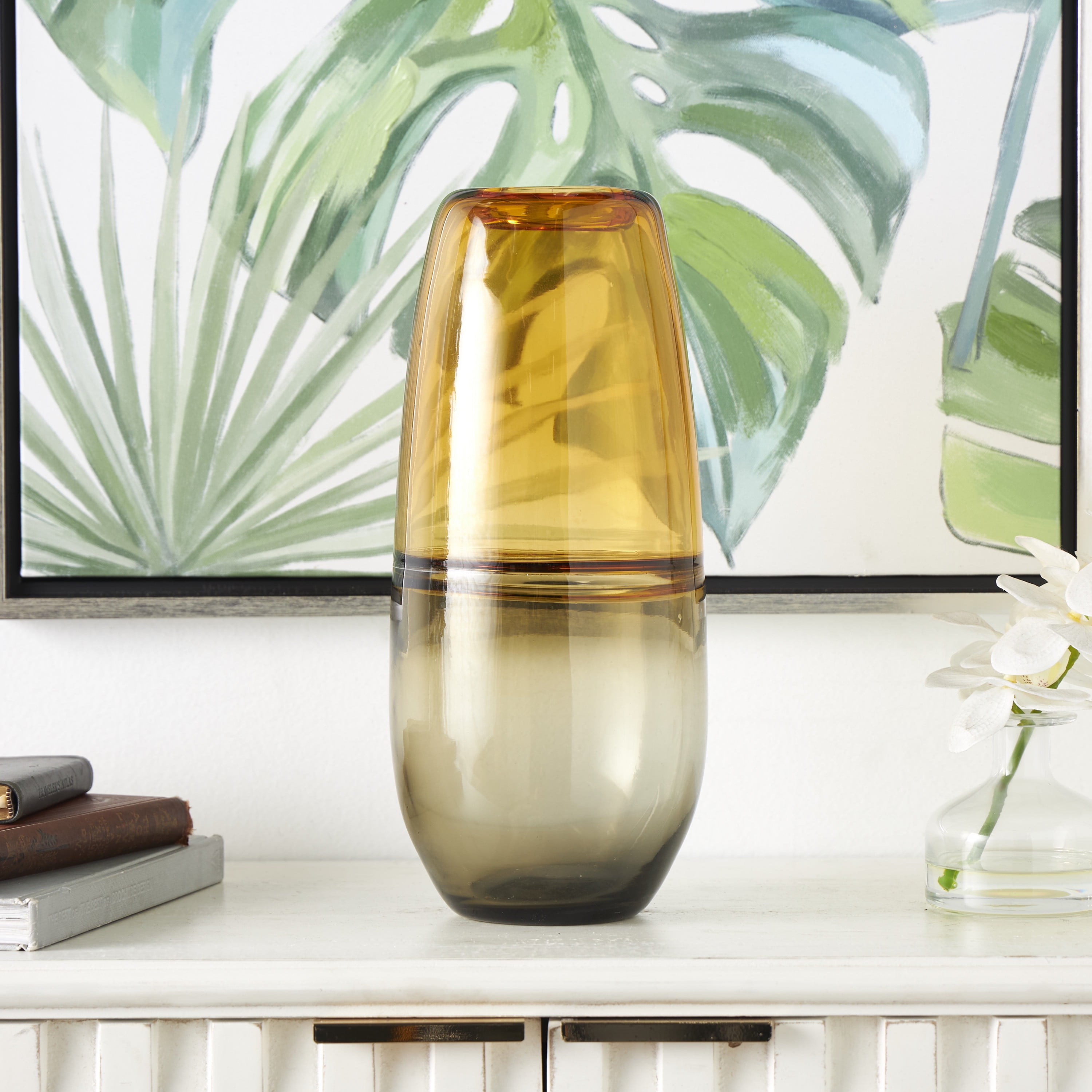 DecMode 14" Handmade Ombre Orange Glass Vase with Gray Base