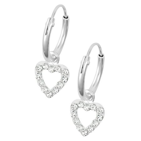 Hypoallergenic Sterling Silver Hoop Earrings For Kids With Crystal Hypoallergenic Sterling Silver Hoop Earrings For Kids With Crystal Heart Charm Nickel Free