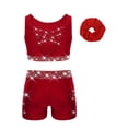 thumbnail image 2 of Hansber Kids Girls Cheerleading Outfits 3Pcs Rhinestones Dance Crop Top and Gymnastics Shorts Set with Hair Band Burgundy 16, 2 of 5