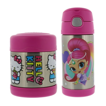 Thermos FUNtainer Vacuum Insulated Stainless Steel 10oz Food Jar & 12oz Water Bottle w/Straw Set - Tasteless and Odorless, BPA Free, Great for Children, Lunchbag, Travel-Hello Kitty & Shimmer