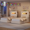 thumbnail image 3 of Homfa Twin Size Velvet Upholstered Bed with LED Lights & 2 Drawers, Storage Headboard Platform Bed Frame with USB Ports & Outlets, Off-White, 3 of 7