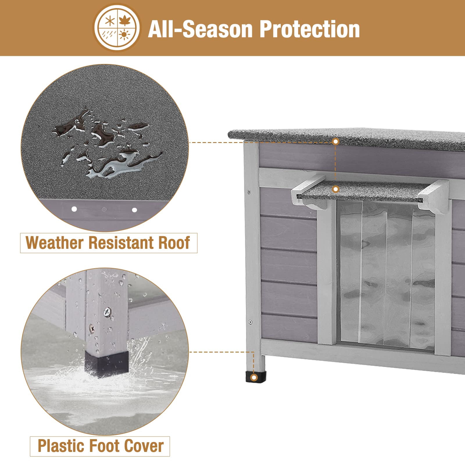 Aivituvin Outdoor Cat House Insulated Cat House Weatherproof Feral Cat Shelter with Hinged Asphalt Roof & Covered Opening, PVC Door Curtain, Raised Floor for Cats