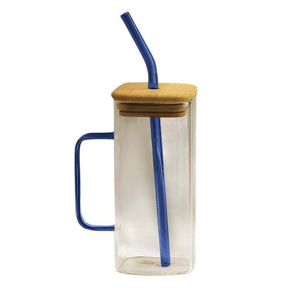 EXLEAF 40 Oz Glass Tumbler with Handle, Wide Mouth Borosilicate Iced Coffee Cup with Bamboo Lid & Straw, BPA-Free Reusable Smoothie Juice Glass for Home and Office
