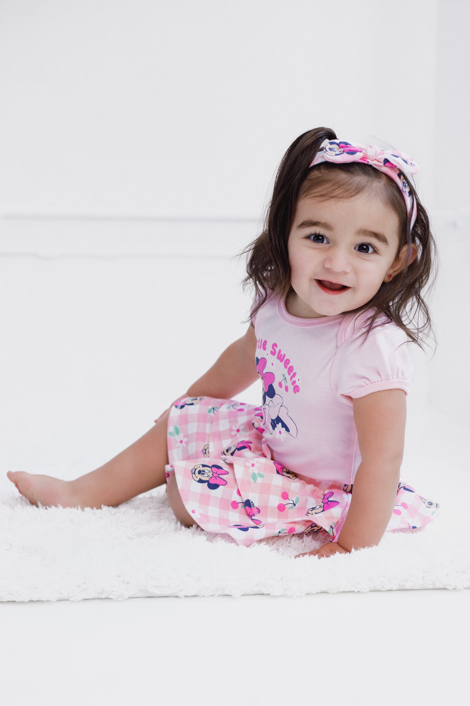 Disney Minnie Mouse Bodysuit, Skirt and Headband 3 Piece Outfit Set Gingham Newborn to Infant