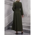 thumbnail image 3 of Women V-Neck Elegant Long Sleeve Pleated Elastic Dresses Casual Classic Side Slit Maxi Dress, 3 of 4